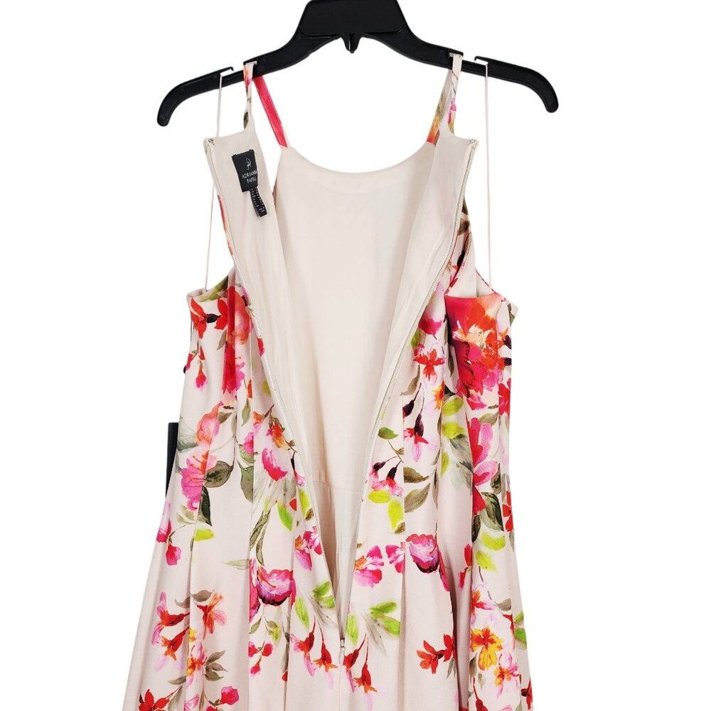 Adrianna Papell Floral Border Short Dress Size 16 Champagne Multi With Tags - Picture 5 of 11